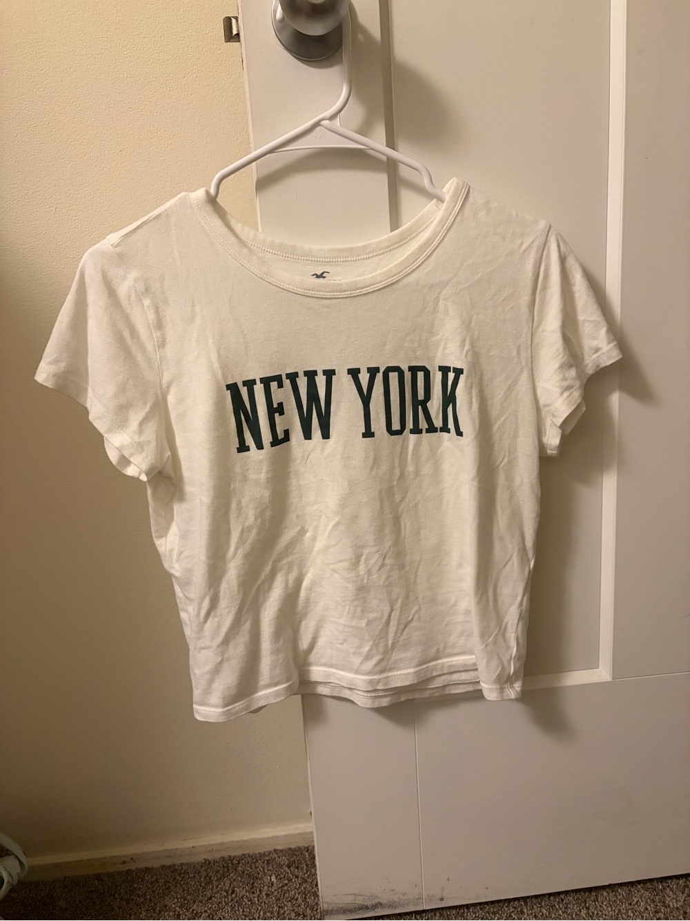 Hollister White Tee with Forest Green "New York" Graphic